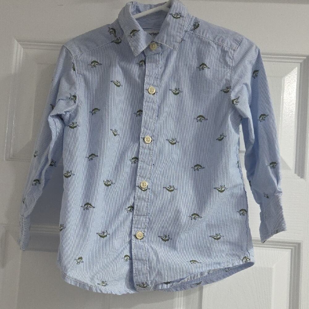 Carter's Light Blue Striped Shirt with Dinosaur Design